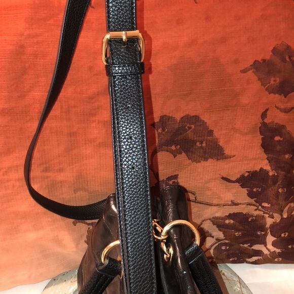 Sondra Roberts Black Pebbled Faux Leather Satchel Crossbody Strap - Picture 7 of 14